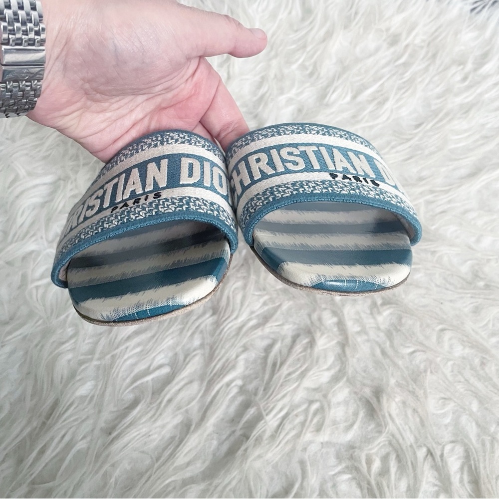 Christian Dior Cotton D-Stripes Embroidered Dway Mules Slide Sandal 38.5 - Picture 3 of 10